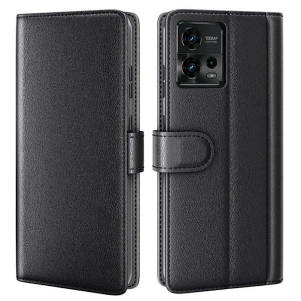 Äkta läder Motorola Moto G72 fodral med korthållare Svart