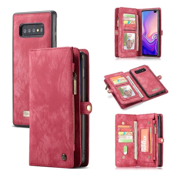 CASEME Samsung Galaxy S10 Plus  multifunktionellt split läder fodral - Röd Röd