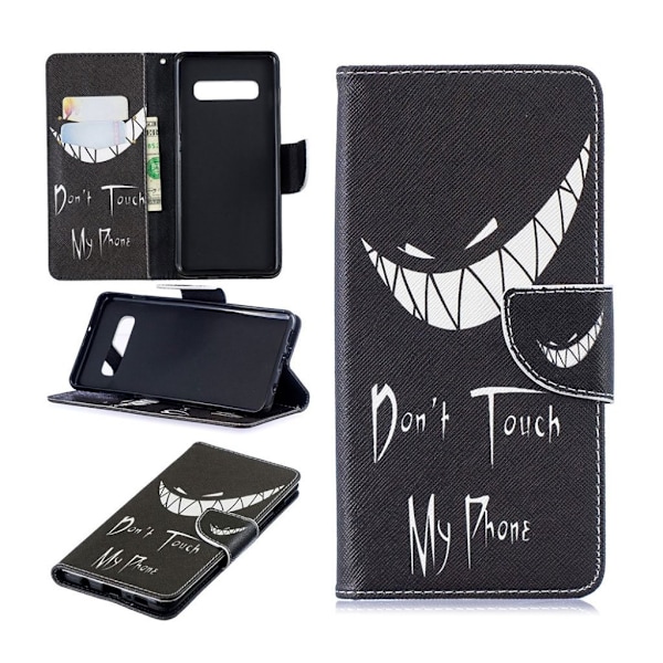 Samsung Galaxy S10 Plus mønstret læder flip etui - Vredt Ansigt Multicolor