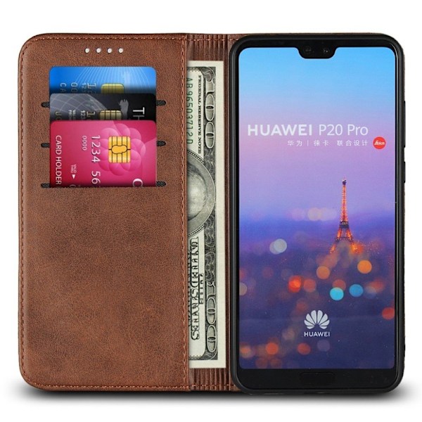 Huawei P20 Pro auto-absorberende læder flip etui - Kaffe Brown