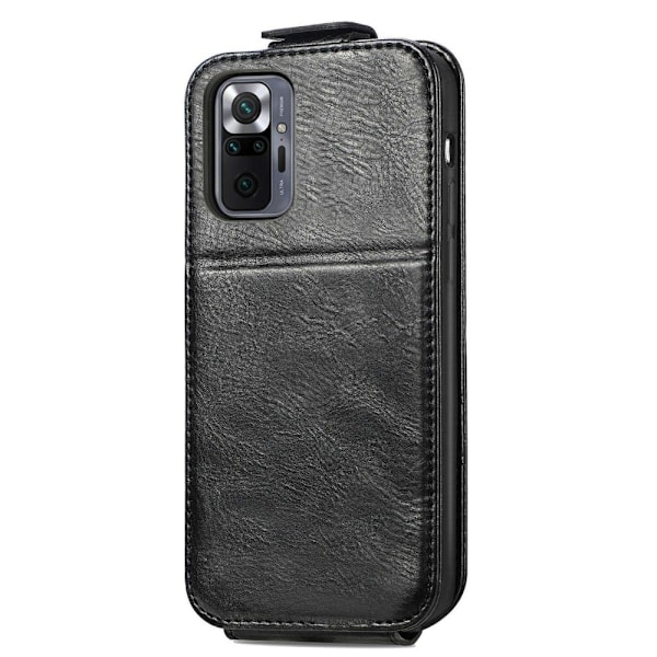 Vertical Flip Phone Suojakotelo With Zipper For Xiaomi Redmi Note 10 Pro / 10 Pro Max - Musta Black