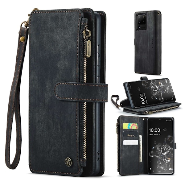 CaseMe Samsung Galaxy S20 Ultra etui med lynlås og pung - Sort Black