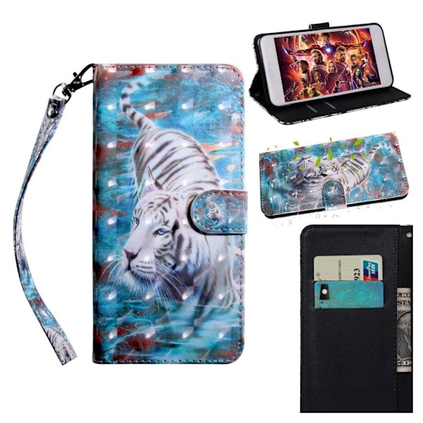 Huawei P Smart 2019 lysspot dekoreret læder flip etui - Tiger Multicolor