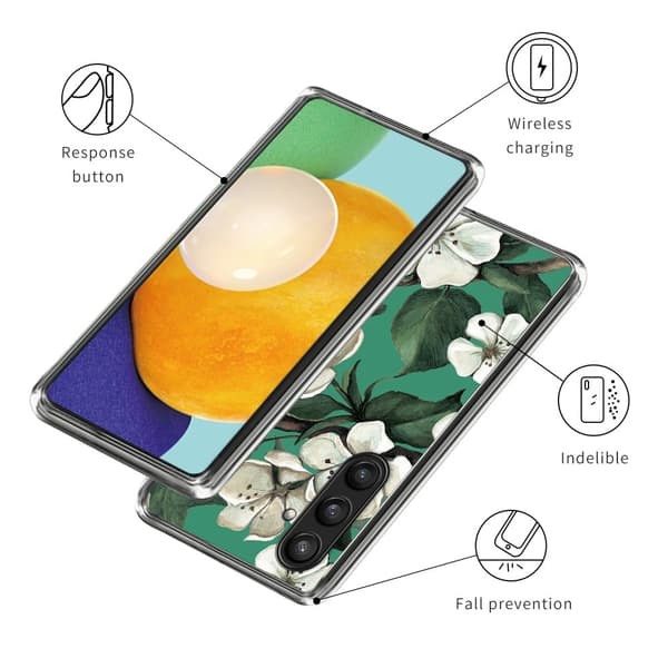 Deco Samsung Galaxy S23 FE cover - Hvide Blomster Green