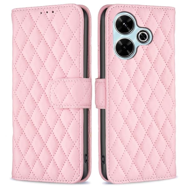 Rombemønster, matt flip-deksel for Xiaomi Redmi 13 / Xiaomi Poco M6 - Rosa Pink