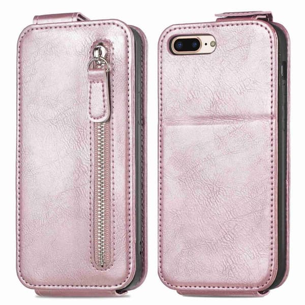 Lodret iPhone 7 Plus flip etui med lynlås - Pink Pink