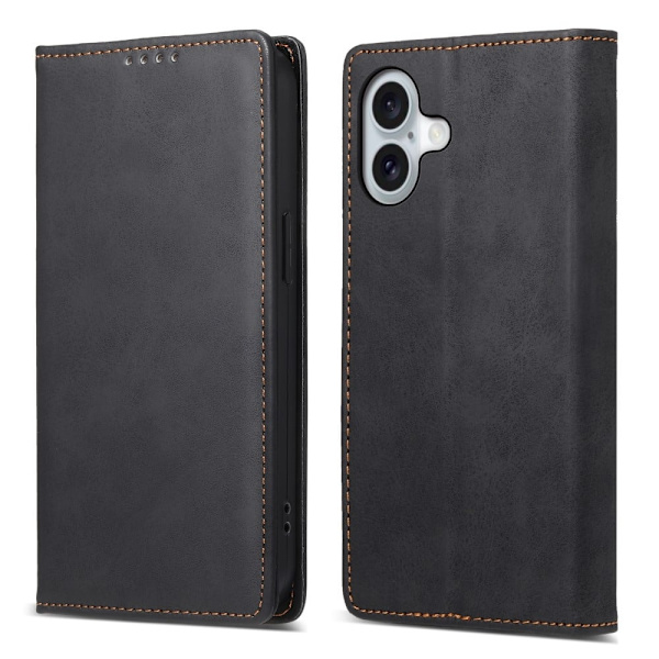 DF-05 iPhone 16-etui Vegansk læder RFID-blokerende telefon cover - Sort Black