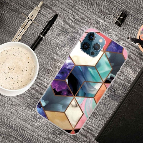 Marble design iPhone 14 Pro cover - Farverig Terning-Flise Multicolor