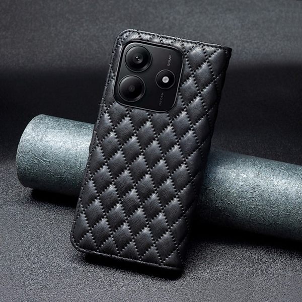 Rhombus mat Xiaomi Redmi Note 14 5G flip etui - Sort Black