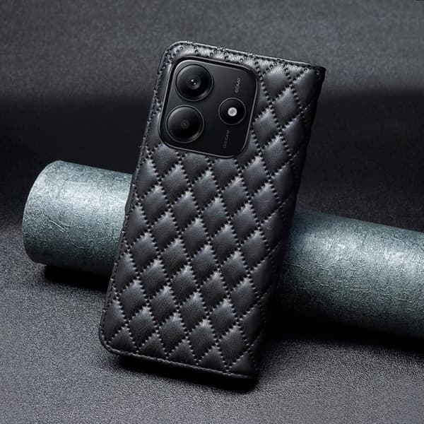 Rombuskuvioinen matta läppäkotelo Xiaomi Redmi Note 14 5G - Musta Black