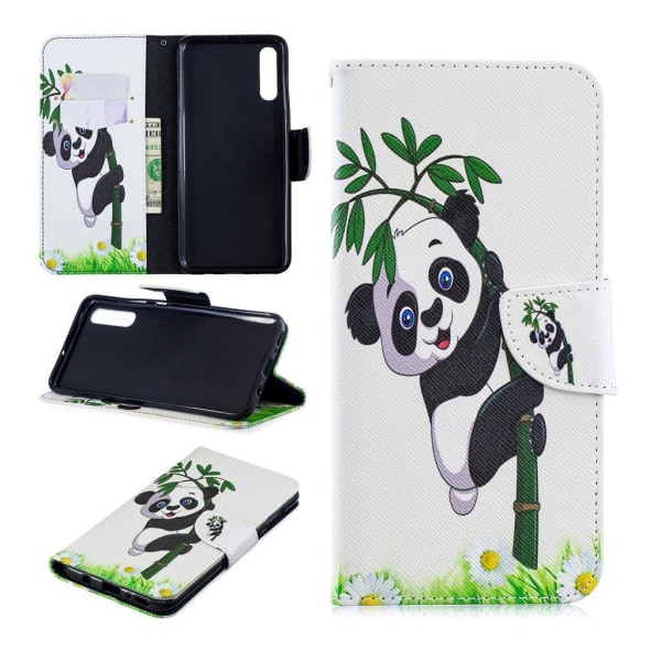 Samsung Galaxy A70 kuviollinen nahkakotelo - Panda Multicolor