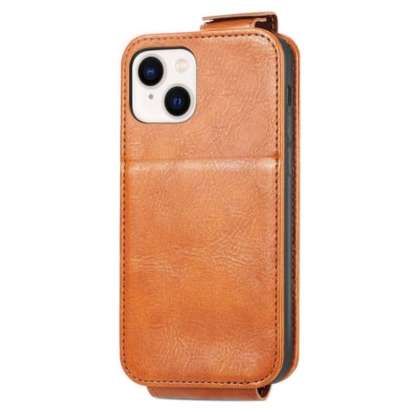 Vertikalt iPhone 14 Plus fodral med dragkedja - Brun Brun