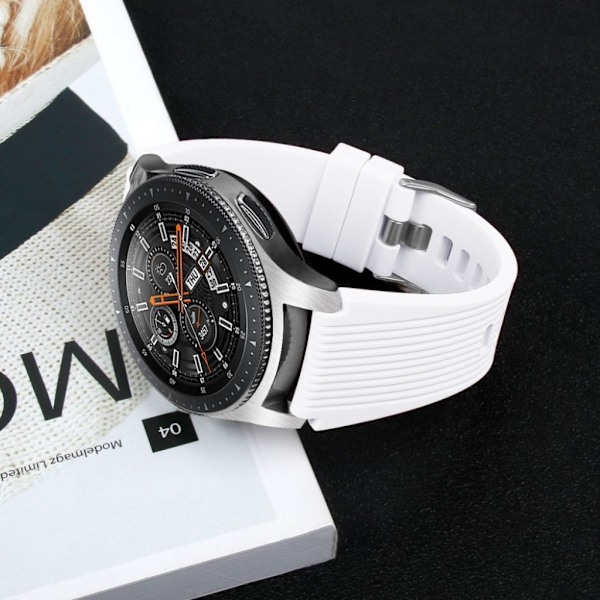 Samsung Galaxy Watch (46mm) randigt utbytbart klockarmand av mjukt silkonplast med metall lås - Vit Vit