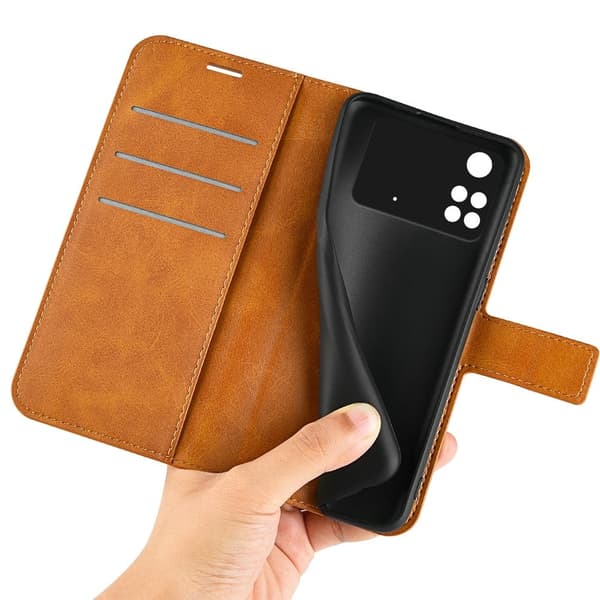 Hållbart konstläder Xiaomi Poco M4 Pro fodral med plånbok - Gul Gul