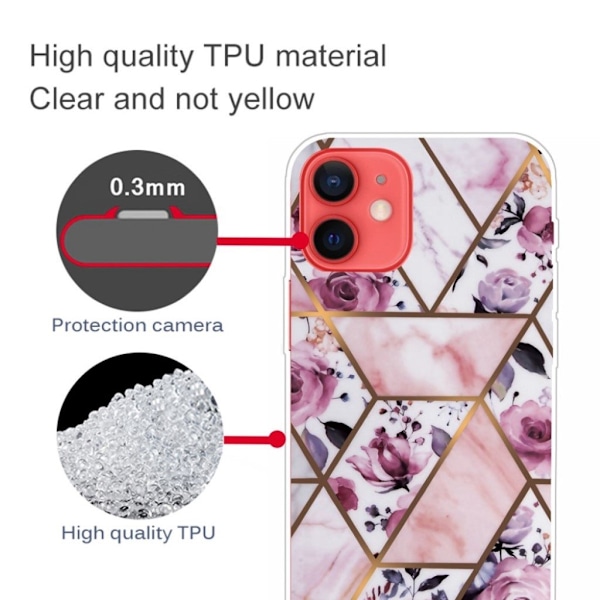 Marmordesign iPhone 13 deksel - Elegant Flis Med Roser Pink