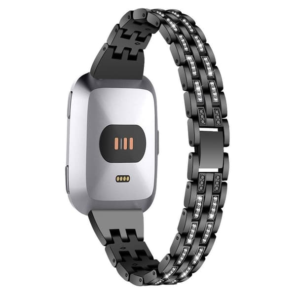 Fitbit Versa five beads Rhinsten rustfrit stål Urrem - Sort Black
