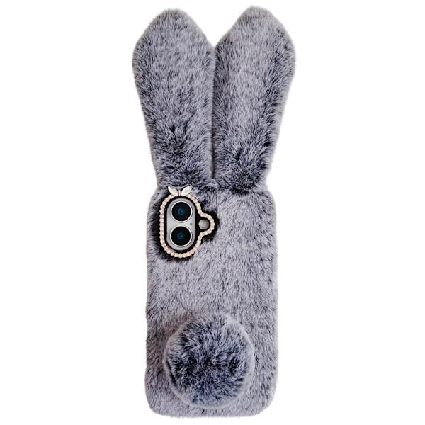 Fluffy Rabbit iPhone 16 Cover - Mørkegrå Silver grey