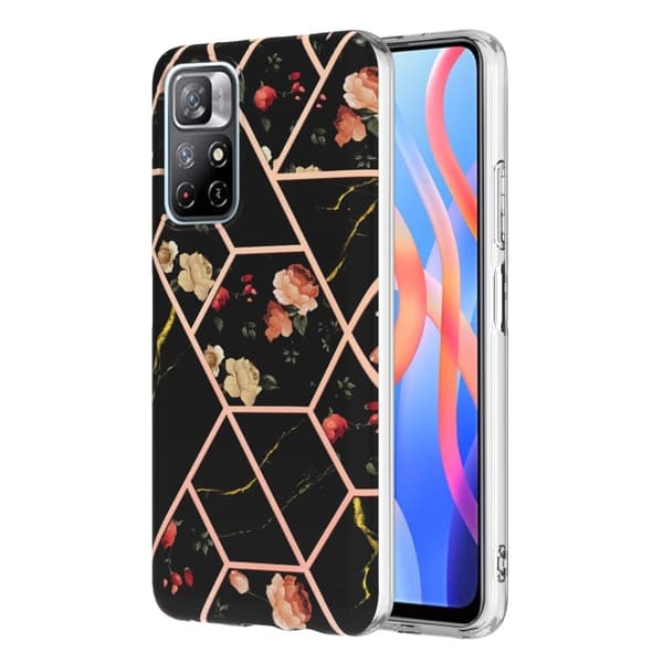 Marble Xiaomi Redmi Note 11T 5G Etui - Svarte Blomster Black