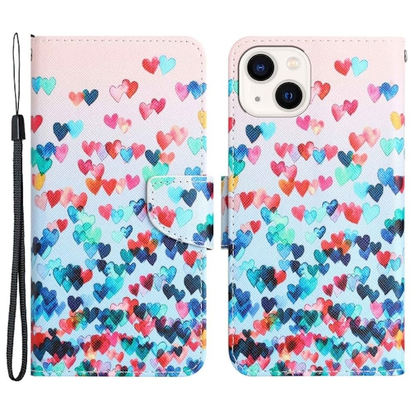 Wonderland iPhone 14 flip etui - Kærlighedshjerte Multicolor