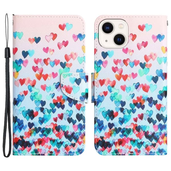 Wonderland iPhone 14 Läppäkotelo - Love Heart Multicolor