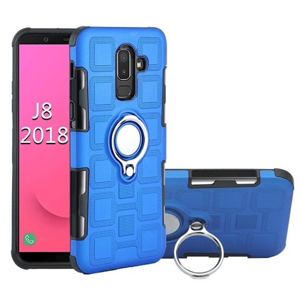 Samsung Galaxy J8 (2018) beskyttelsesetui i kombimaterialer med geometrisk mønster - Lyseblå Blue
