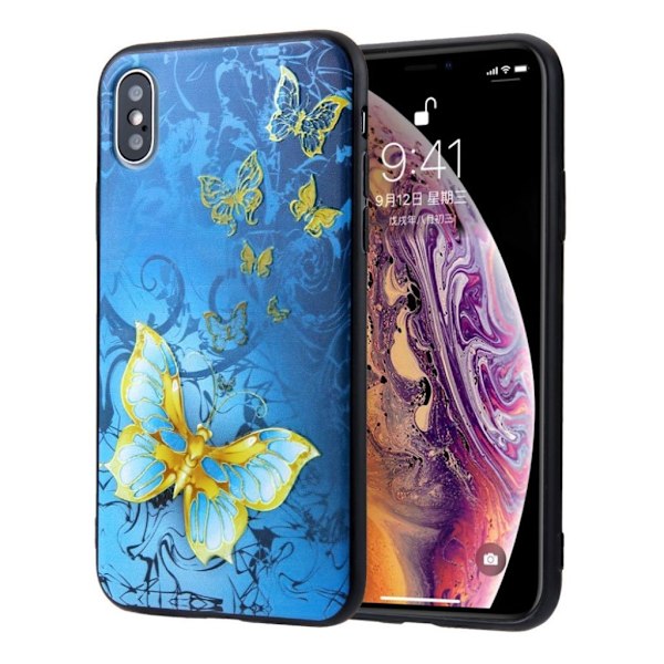 Præget mønster Stødsikkert og fleksibelt kombineret skaletui iPhone XS Max 6,5 tommer - Guld Og Guld Multicolor