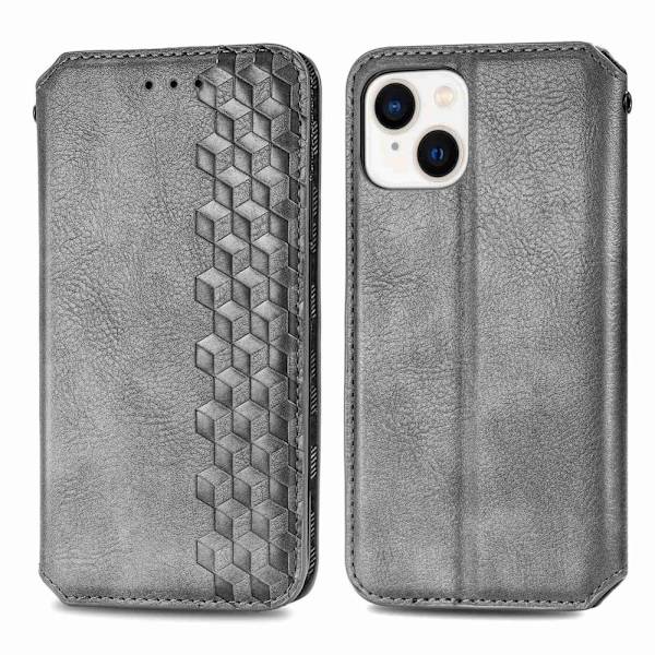 Läder iPhone 14 Plus fodral med romb-design - Silver/Grå Silvergrå
