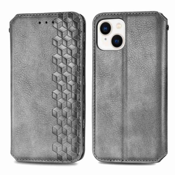 Læretui med A Stilfull Rhombus Imprint til iPhone 14 Plus - Grå Silver grey