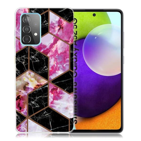 Marble Samsung Galaxy A52 5G Etui - Black og Rose Klinkekule Multicolor