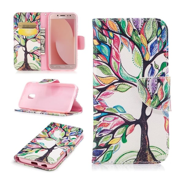 Samsung Galaxy J7 (2017) Silfuldt læder etui - Blomster og farver Multicolor