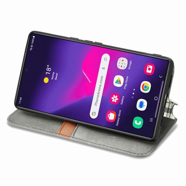 Läder Samsung Galaxy S25 Ultra fodral med romb-design - Grå Silvergrå