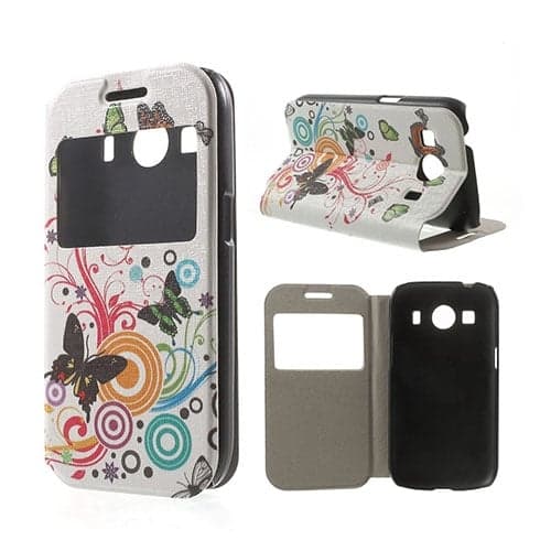 Moberg View Lær Etui Til Samsung Galaxy Ace 4 - Sommerfugl og Sirkler Multicolor
