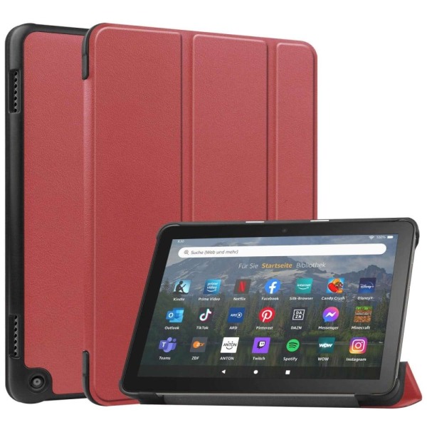 Tri-fold Leather Stand Case for Amazon Fire 8 HD (2022) - Wine R Red