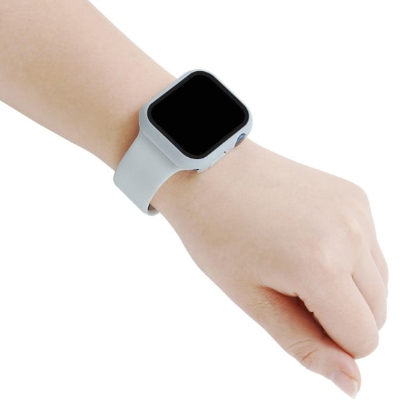 Apple Watch (45 mm) silikoneurrem + cover med hærdet glas - Lysegrå / Størrelse: M / Størrelse: M Silver grey