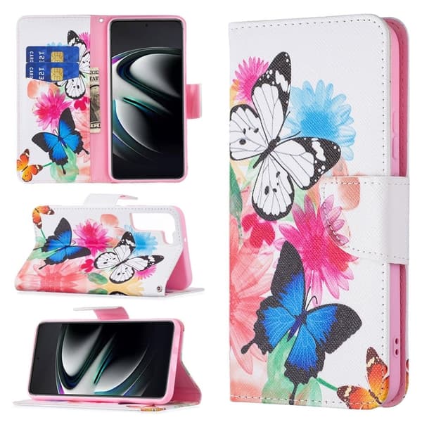 Wonderland Samsung Galaxy S22 Plus flip kuoret - Kaksi Perhosta Multicolor