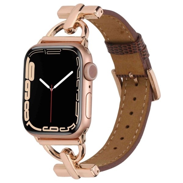 Apple Watch (45mm) textured PU leather watch strap - Coffee / Ro Guld