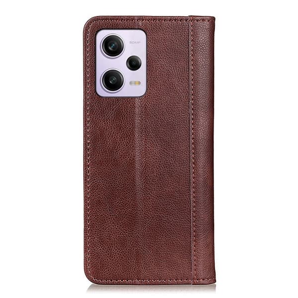 Ekte lærdeksel med magnetisk lukking for Xiaomi Redmi Note 12 - Brun Brown