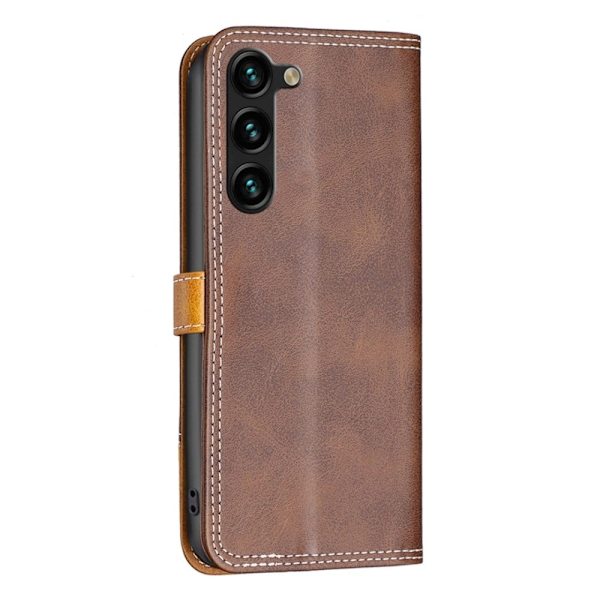 BINFEN tofarget læretui for Samsung Galaxy S23 Plus - Kaffe Brown
