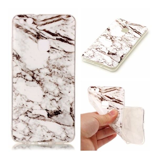 Huawei P10 Lite stilrent silikonecover med marmor stil - Hvid/sort White