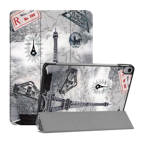 iPad Pro 11" (2018) mønstered læder flip etui - Eiffel Tårn og Landkort Silver grey