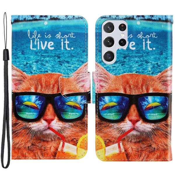 Wonderland Samsung Galaxy S22 Ultra flip etui - Kat Multicolor