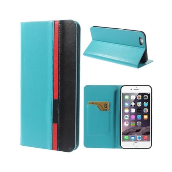 Trenter (Lyse blå / sort) iPhone 6 Plus Lær Flipp Case Blue