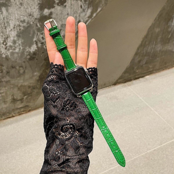 Apple Watch 42mm - 44mm med perledekoration og læderrem med bamb Green