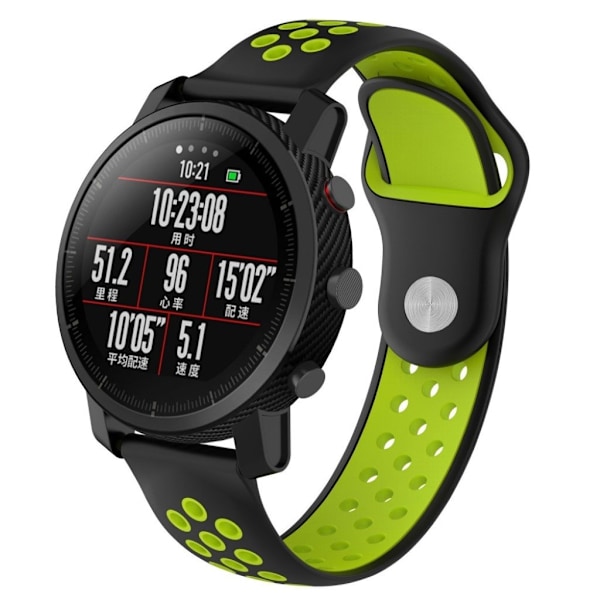 Fossil Q MARSHAL Gen2 / Huami Amazfit Watch 2/1 klockarmband silikon värmeavledande dubbelfärgad urholkad design - Svart och grön multifärg