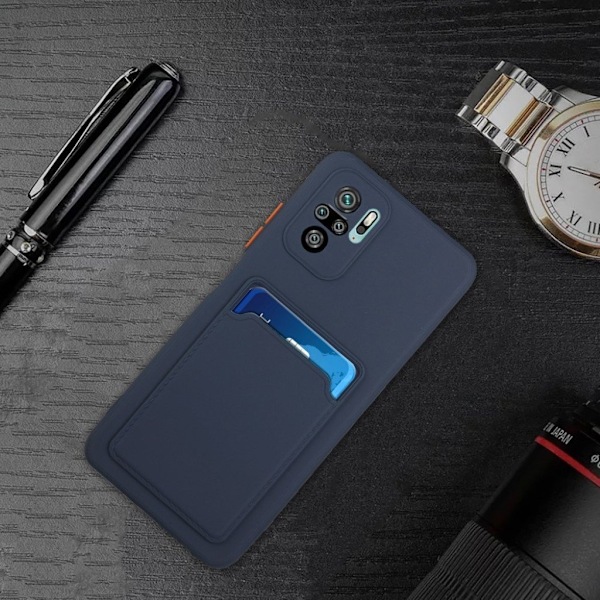Card Holder Cover til Xiaomi Redmi Note 10 / Note 10s - Mørkeblå Blue