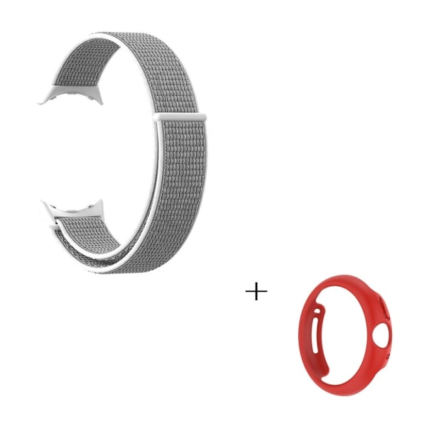Elastisk urrem i nylon med sort cover til Google Pixel Watch - Grå / Hvid Silver grey
