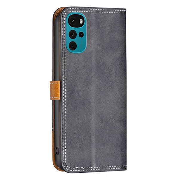 BINFEN to-farvet Motorola Moto G22 læderetui - Sort Black