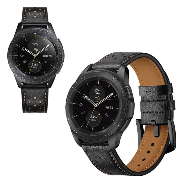Samsung Galaxy Watch (42mm) holdbar ægte læder Urrem - Sort Black