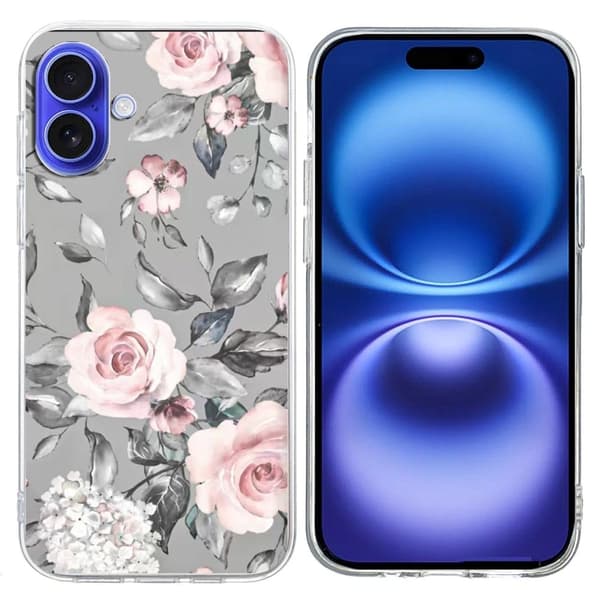 Vibe iPhone 16 -kansi - Harmaa Tausta Kukkia Silver grey