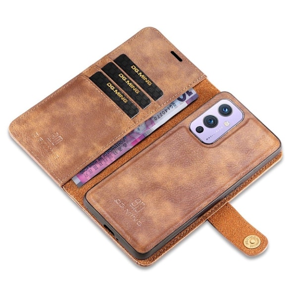 DG.MING OnePlus 9 2-in-1 lompakkokotelo - Ruskea Brown